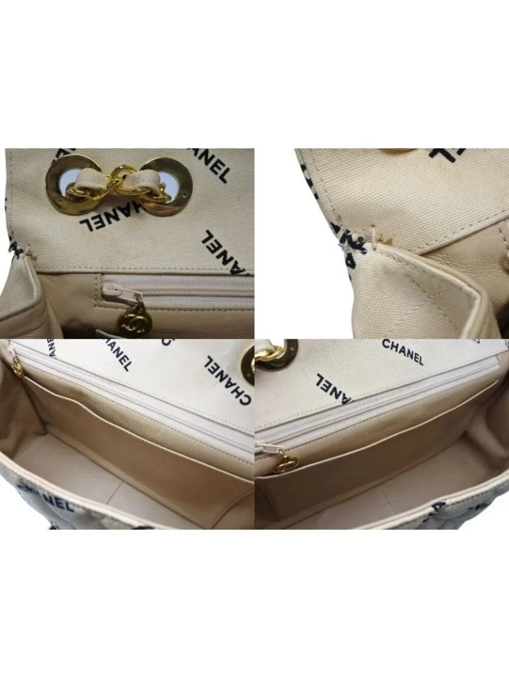 Chanel Maxi Quilted 34 S Flap Chain Shoulder Bag CC Logo Canvas Gold